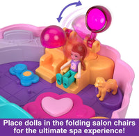 Polly Pocket Groom & Glam Poodle Compact Playset with Water Play and 2 Colour-Change Pieces, HKV35