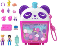 Polly Pocket Bubble Tea Panda Playset with 2 Micro Dolls & Food Accessories Compact Animal Toy HWN95