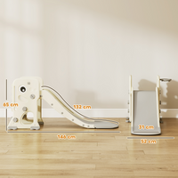 AIYAPLAY Foldable Kids Slide with Climber, Basketball Hoop, Cream White