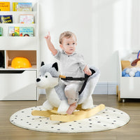 HOMCOM Husky-Shaped Baby Rocking Horse Ride On with Seatbelt for Ages 18-36 Months