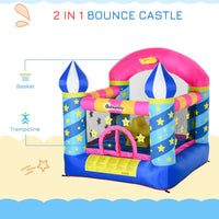 Outsunny Kids Bouncy Castle House Trampoline Basket & Blower for Age 3-10 Blue