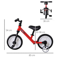 HOMCOM Kids Balance Training Bike Toy with Stabilizers For Child 2-5 Years Red