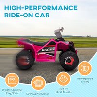 HOMCOM Electric Quad Bike 6V Kids Ride-On ATV for Ages 18-36 Months Pink