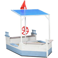 Outsunny Kids Wooden Sand Pit with UV Protections Canopy for Ages 3-8 Years