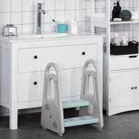 HOMCOM Two-Step Stool for Kids Toddlers with Handle for Toilet Potty Training