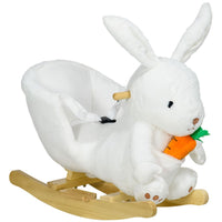 HOMCOM Kids Rabbit-Shaped Rocking Horse Ride On with Realistic Sounds Safety Belt White