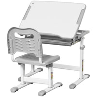 HOMCOM Kids Desk and Chair Set Adjustable Tiltable with Drawer Pen Slot Hook WHITE