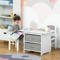 HOMCOM 3 Pcs Kids Table & Chairs Set Toddler Furniture Storage Drawers
