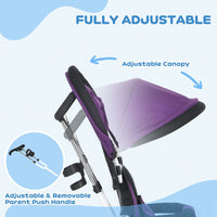 HOMCOM 6 in 1 Kids Trike Tricycle Stroller with Parent Handle Purple