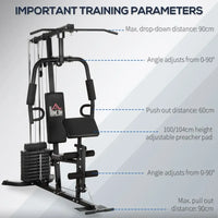 HOMCOM Multifunction Home Gym Machine with 45kg Weight Stack for Full Body Workout