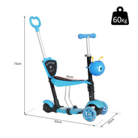 HOMCOM 5-in-1 Kids Kick Scooter 3-wheel Walker with Removable Seat Adjustable