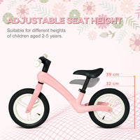 AIYAPLAY 12 inch Kids Balance Bike with Adjustable Seat Rubber Wheels PINK