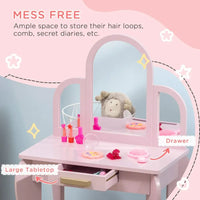 Kids Dressing Table and Stool with Mirror and Drawer for Ages 3-6 Years Pink