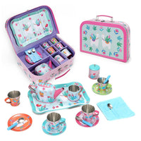 SOKA 18 Pcs Llama Metal Tin Kids Teapot Tea Party Set Carry Case Toy Pretend Role Play 3 years and up