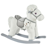 HOMCOM Kids Plush Ride-On Rocking Horse with Plush Toy Sound Handle Grip WHITE