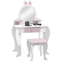 ZONEKIZ Kids Dressing Table with Mirror and Stool Drawer Storage Shelf White