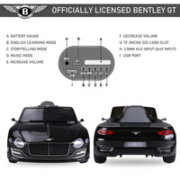 Bentley GT Licensed Electric Ride-on Car with LED Lights Music Parental Remote Control Black
