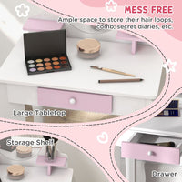 ZONEKIZ Kids Dressing Table with Mirror and Stool Drawer Storage Shelf White