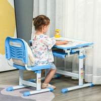 HOMCOM Kids Desk and Chair Set Adjustable Tiltable with Drawer Pen Slot Hook BLUE