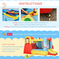 Outsunny Bouncy Castle with Slide Pool Rocket Trampoline with Carrybag & Blower