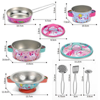 SOKA Kitchenware Set Metal Kids 10 PCS Kitchen Set with Carry Case UNICORN