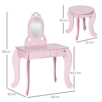 HOMCOM Kids Vanity Table & Stool Girls Dressing Set Make Up Desk with Mirror
