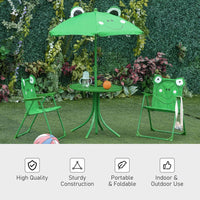Outsunny Foldable Patio Kids Metal Picnic Table w/ Frog Umbrella Green 4-piece