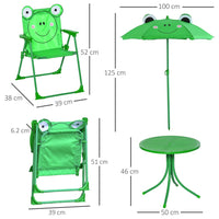 Outsunny Foldable Patio Kids Metal Picnic Table w/ Frog Umbrella Green 4-piece