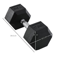 HOMCOM 17.5KG Single Rubber Hex Dumbbell Portable Hand Weights Home Gym