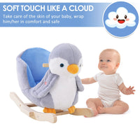 HOMCOM Animal Baby Rocking Horse Penguin Plush Musical Button with 32 Songs Wood