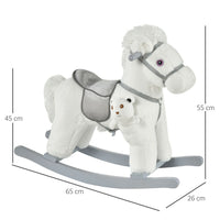 HOMCOM Kids Plush Ride-On Rocking Horse with Plush Toy Sound Handle Grip WHITE