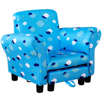 Cute Cloud Star Child Armchair Seat Wood Frame with Footrest Padding Blue