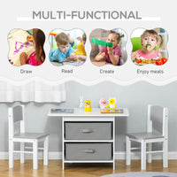 HOMCOM 3 Pcs Kids Table & Chairs Set Toddler Furniture Storage Drawers