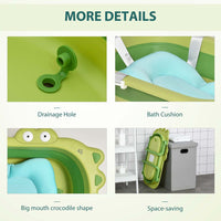 HOMCOM Baby Bath Tub for Toddler Foldable with Baby Cushion for 0-3 Years Green