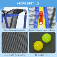 ZONEKIZ 4.6FT Kids Trampoline with Enclosure Basketball and Sea Balls Blue