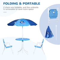Outsunny Kids Foldable Four-Piece Garden Set with Table Chairs Umbrella Blue
