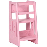 HOMCOM Kids Step Stool Adjustable Standing Platform Toddler Kitchen Stool Pink