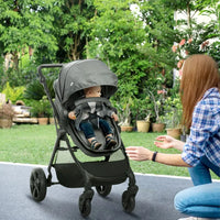 HOMCOM Foldable Baby Pushchair with Fully Reclining Backrest From Birth to 3 Years Grey