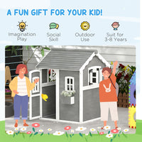 Outsunny Wooden Wendy House for Kids with Floor for Gardens Patios Grey