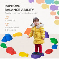 Outsunny 11-Piece Fish Shaped Balance Stepping Stones for Kids Multicoloured