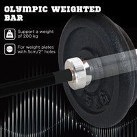 Barbell Bar for 2" 5cm Weight Plates Home Gym Weight Lifting Bar 210cm 20kg