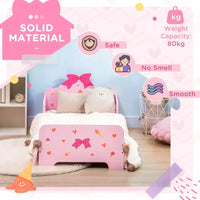 ZONEKIZ Princess Themed Kids Toddler Bed with Cute Patterns Safety Rails Pink