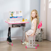 HOMCOM Kids Desk and Chair Set with Drawer Book Stand Cup Holder Pen Slot Pink