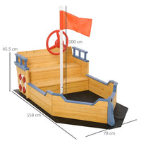 Outsunny Kids Wooden Sandbox Pirate Ship Sandboat with Bench Seat Storage Space