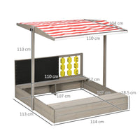 Outsunny Kids Wooden Sandpit Sandbox with Canopy Seats for Gardens Grey