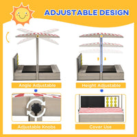 Outsunny Kids Wooden Sandpit Sandbox with Canopy Seats for Gardens Grey