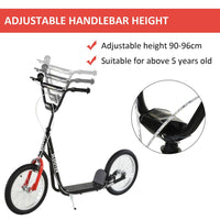 HOMCOM 90-96cm Kids Kick Scooter Adjustable Handlebar Inflatable Wheels BLACK