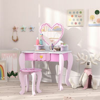 AIYAPLAY Kids Dressing Table Set, 2 PCS Children Vanity Table with Stool