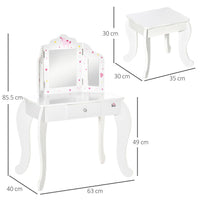 Kids Vanity Table & Stool Girls Dressing Set with Rotatable Mirror Drawer