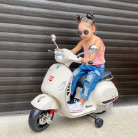 Vespa Licensed Kids Ride On Motorcycle 6V Boys Girls Music LED Lights MP3 USB WHITE